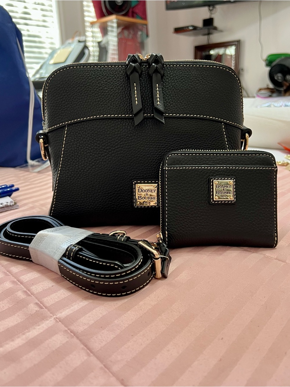 NWOT, Dooney & Bourke Black Pebbled Leather Cameron Crossbody & Matching Wallet